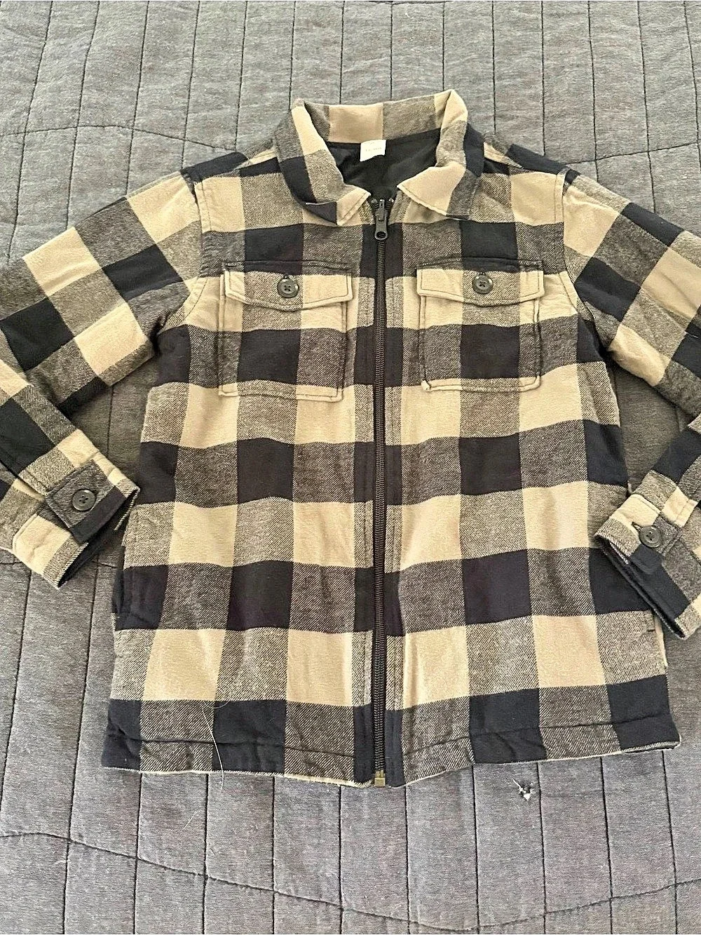 OshKosh B'gosh Boys Blue/Grey Plaid Quilted Flannel Fall Zip Shirt Jacket; 10